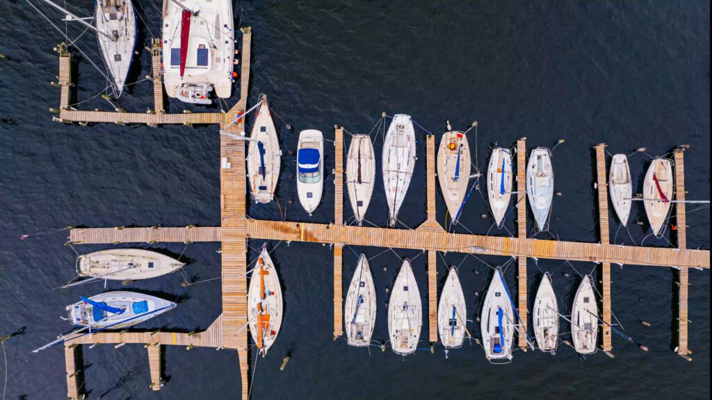 Boats in Bath Creek Marina Aerial View